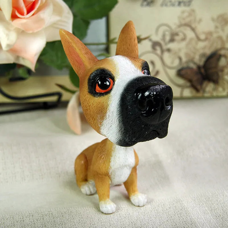Car interior resin dog decoration with moving head on dashboard in selected breed colour