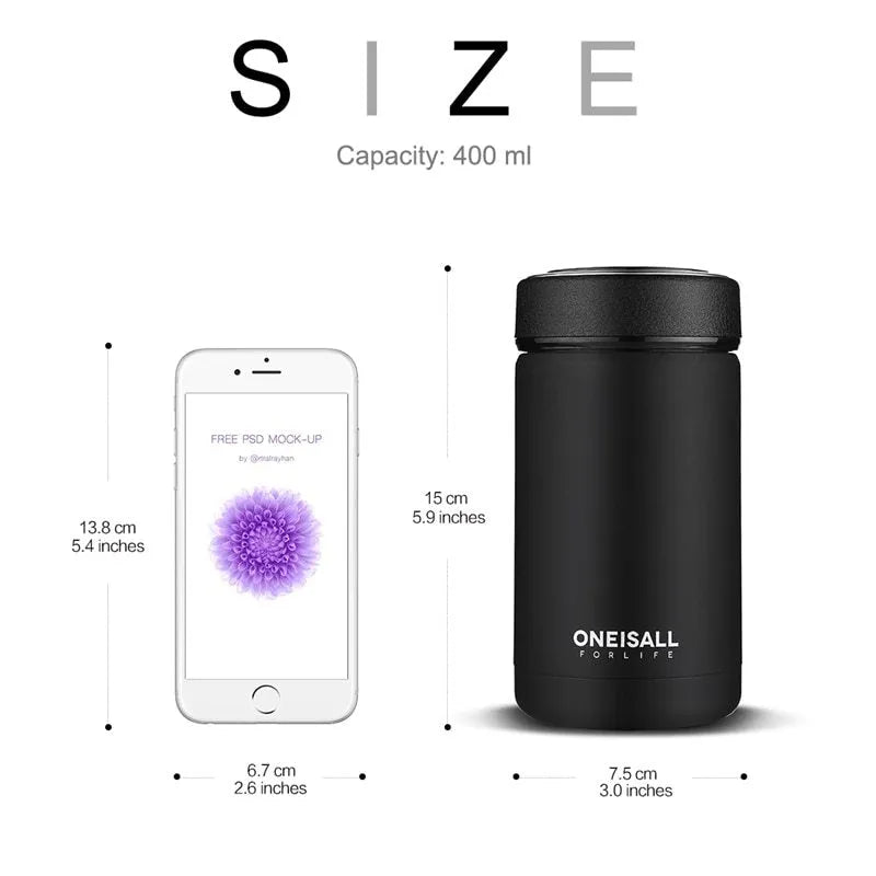 400ml insulated cup in 304 stainless steel with food grade PP and silica gel, 7.5cm x 15cm, black silver blue or gold