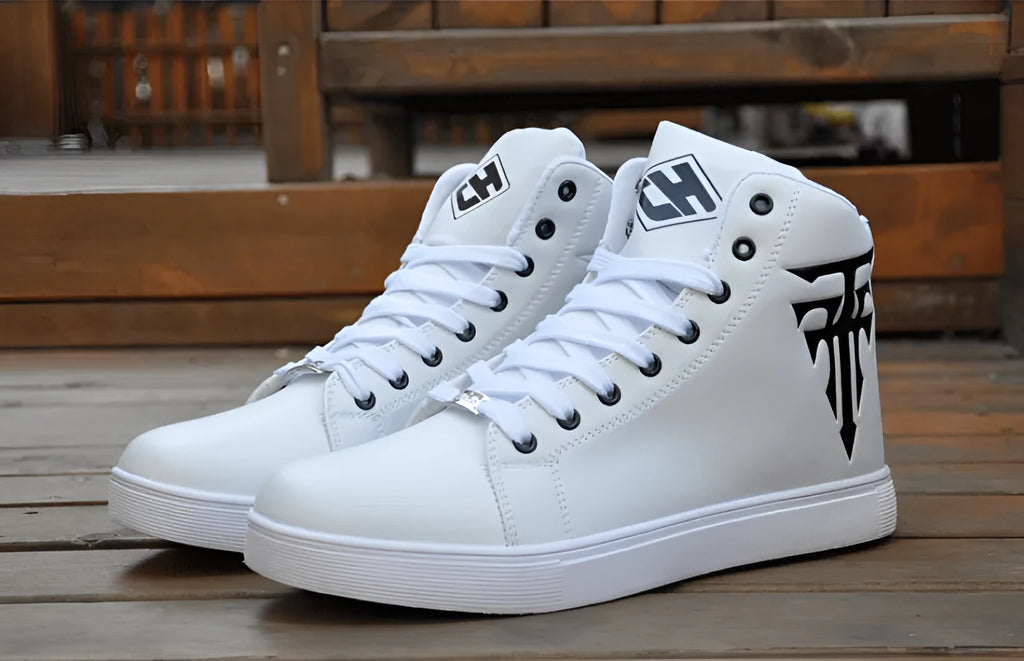 Men's Martin boots high top sneakers with rubber sole and cotton lining in black, white, or green