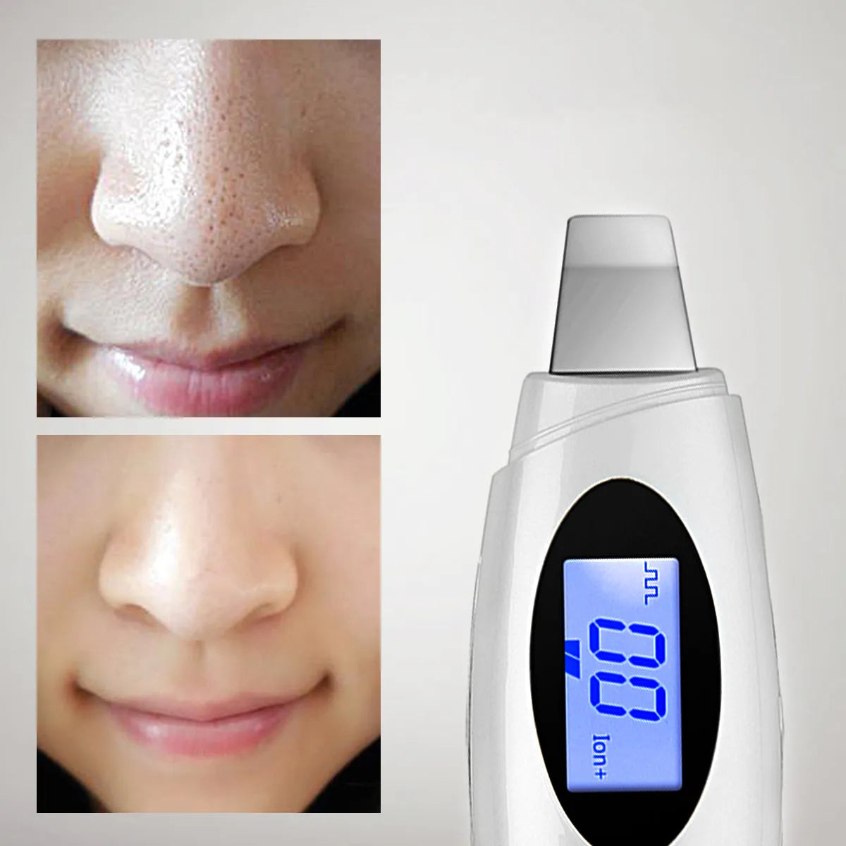 Ultrasonic beauty instrument star silver with adjustable vibration frequency and charging cable
