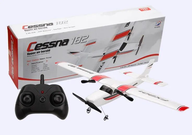DIY Cessna 182 remote control glider in white and blue EPP foam with landing gear and remote control