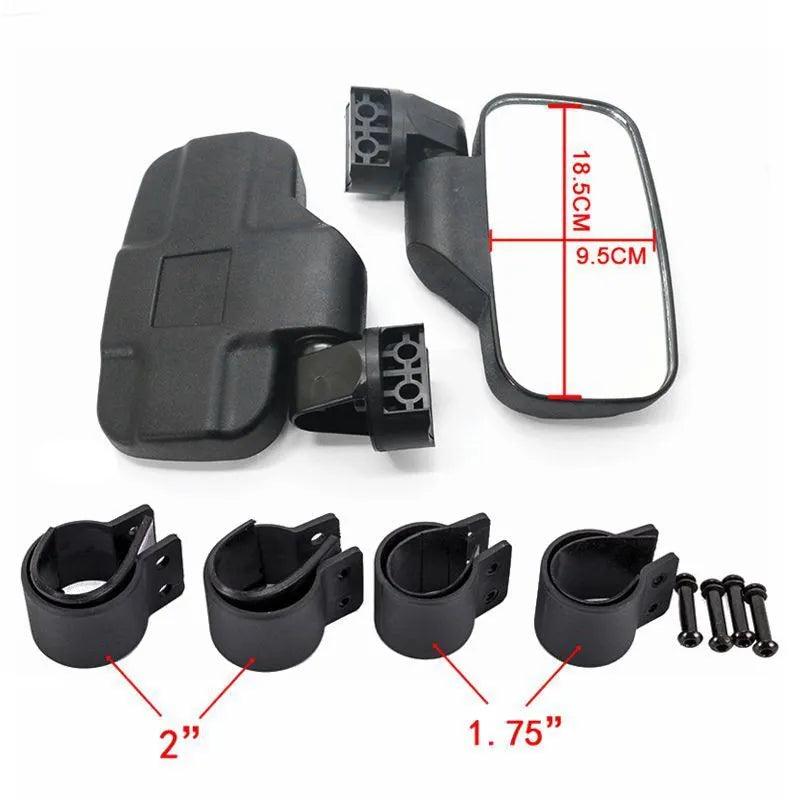 Pair of black universal rearview mirrors for UTV and ATV in plastic and glass, independent packaging