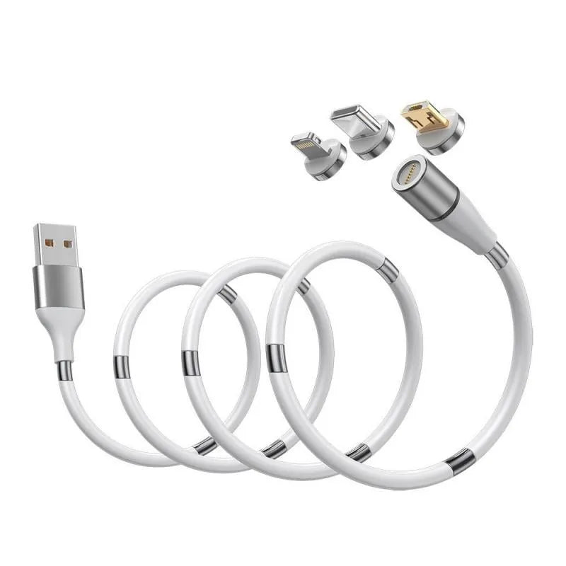 3A fast charging magnetic data cable with interchangeable heads, TPE material, black colour, 0.9 metres
