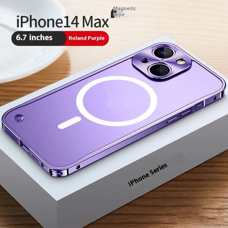 Metal frame mobile phone case with seahorse buckle in matte finish for iPhone 15 Pro Max