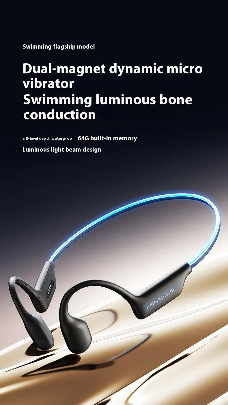 Classic Black sports neck hanging waterproof bone conduction Bluetooth earphones on running trail
