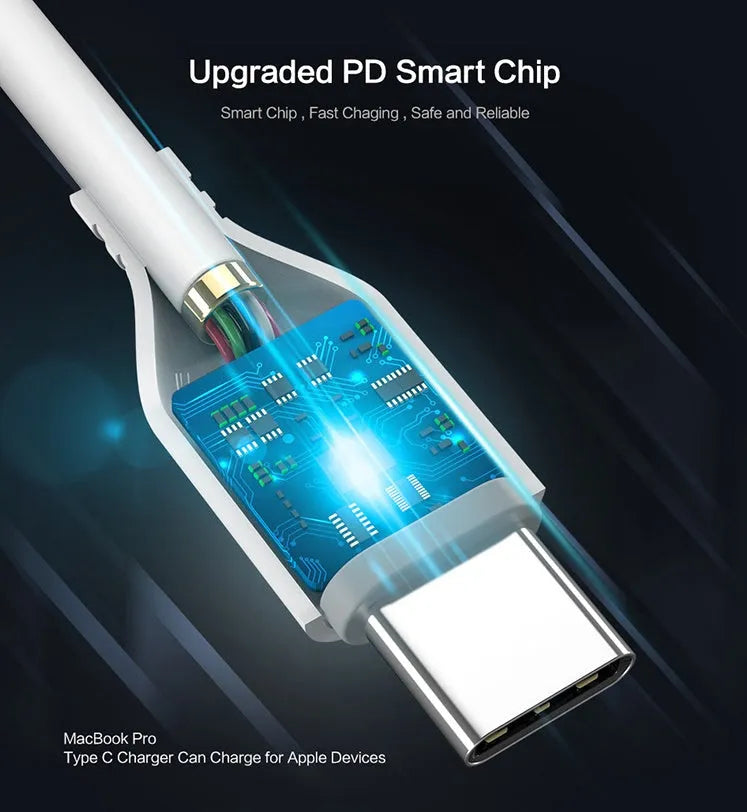 White braided USB-C to Lightning charging cable measuring 1 metre length for iPhone devices