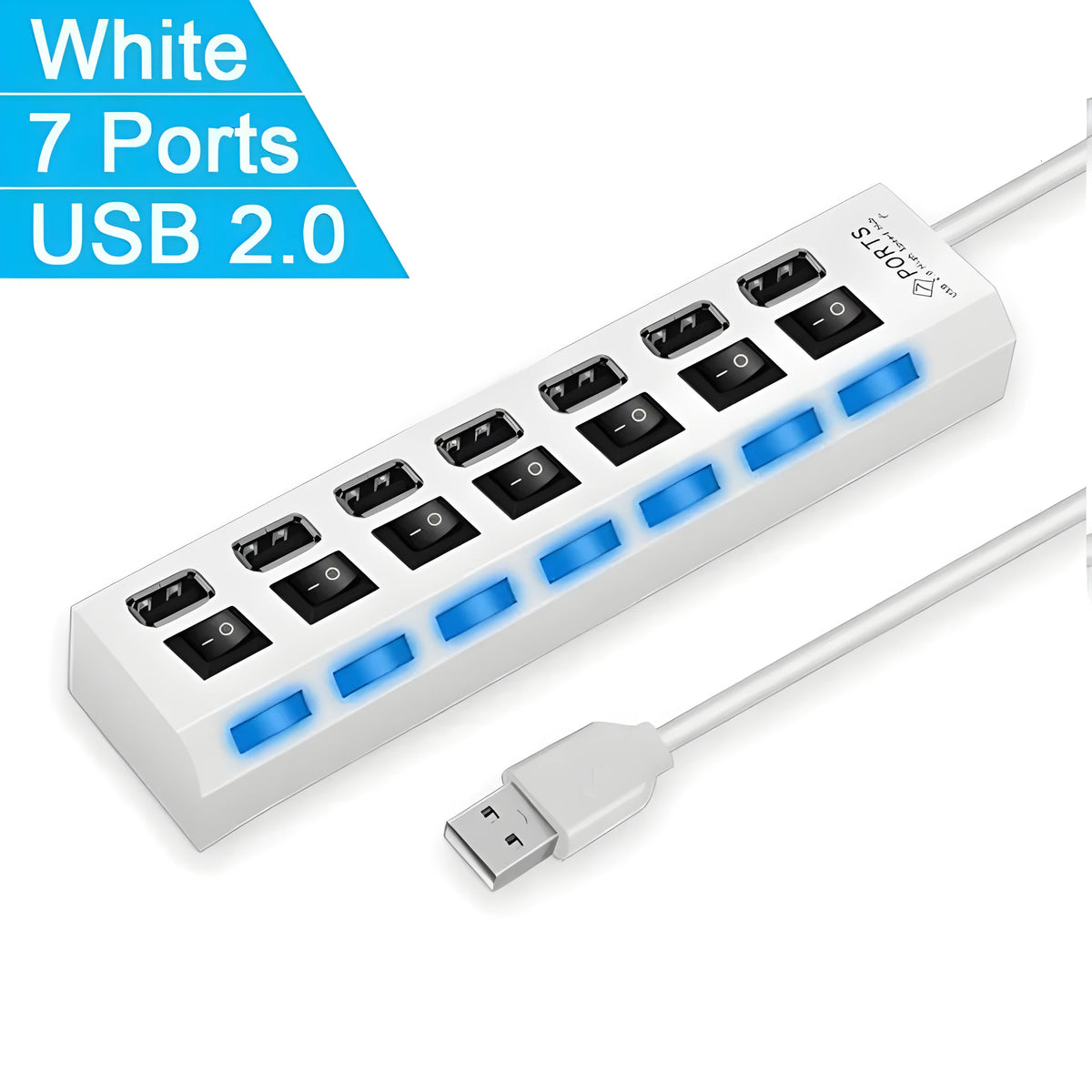 Black and white USB 3.0 hub showing 4-port and 7-port models for computer connectivity