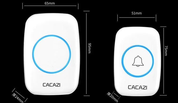Wireless doorbell receiver and transmitter units in black, white, gold, or silver colour options.