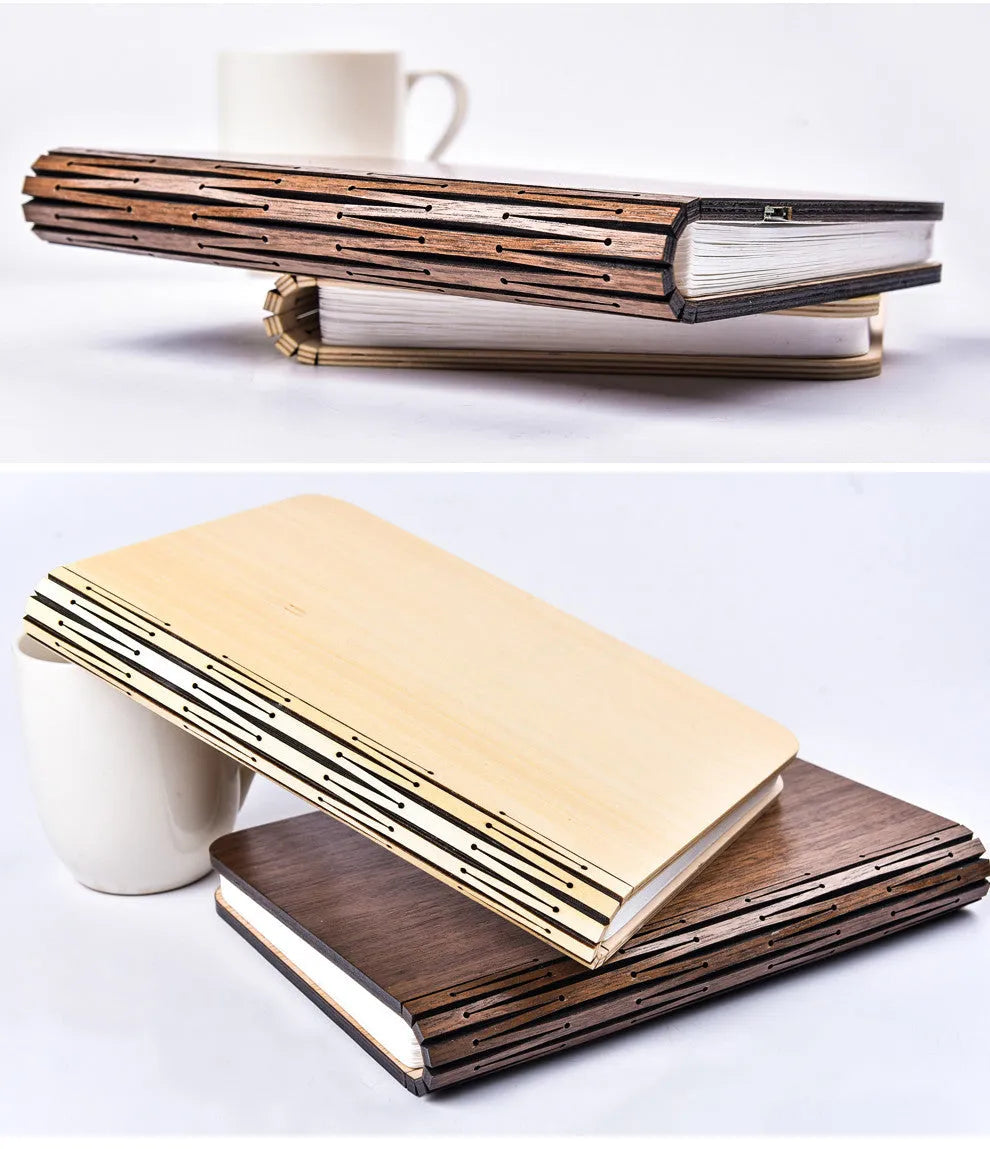 Folding LED book light with wooden cover and DuPont paper, 215x165x30mm, walnut colour, warm white light