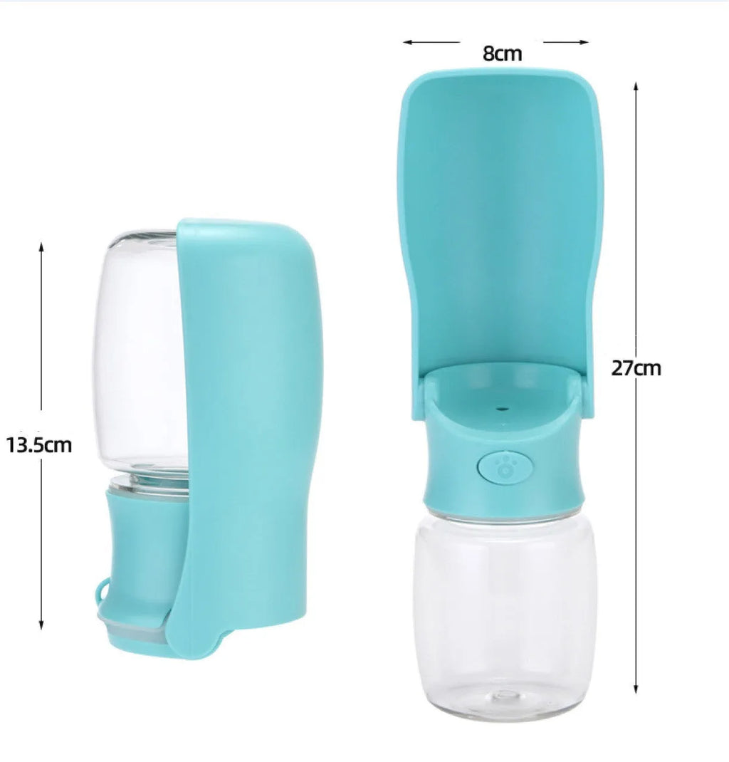 Foldable dog water bottle dispenser in blue, pink, and white colour options showing 350ml and 550ml capacities