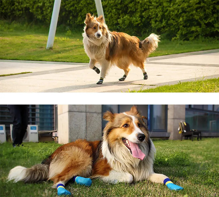 Waterproof non-slip dog socks for big dogs, 4PCS/set, rubber sole, elastic top, sizes 0-6