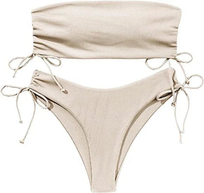 A stylish and comfortable drawstring bikini swimsuit in various colors and sizes, perfect for summer beach fun.