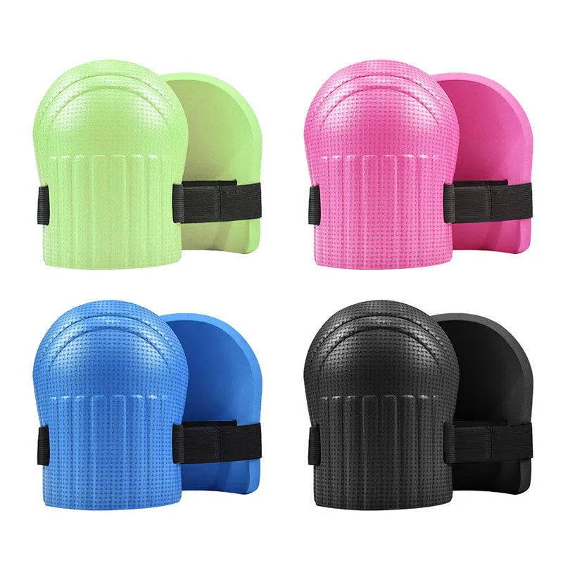 A pair of thick EVA foam kneepads for auto repair and construction work.