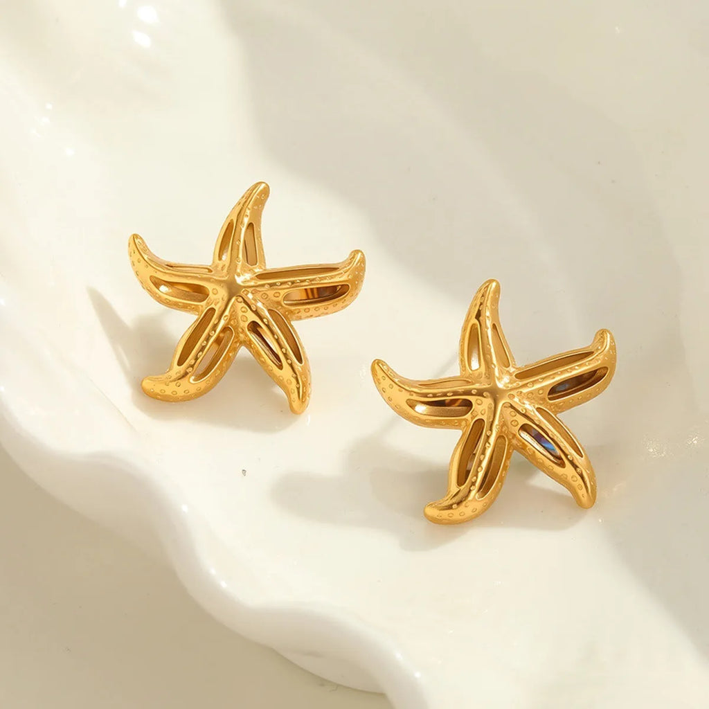 Design Sense starfish stud earrings in 18K gold plated stainless steel for women