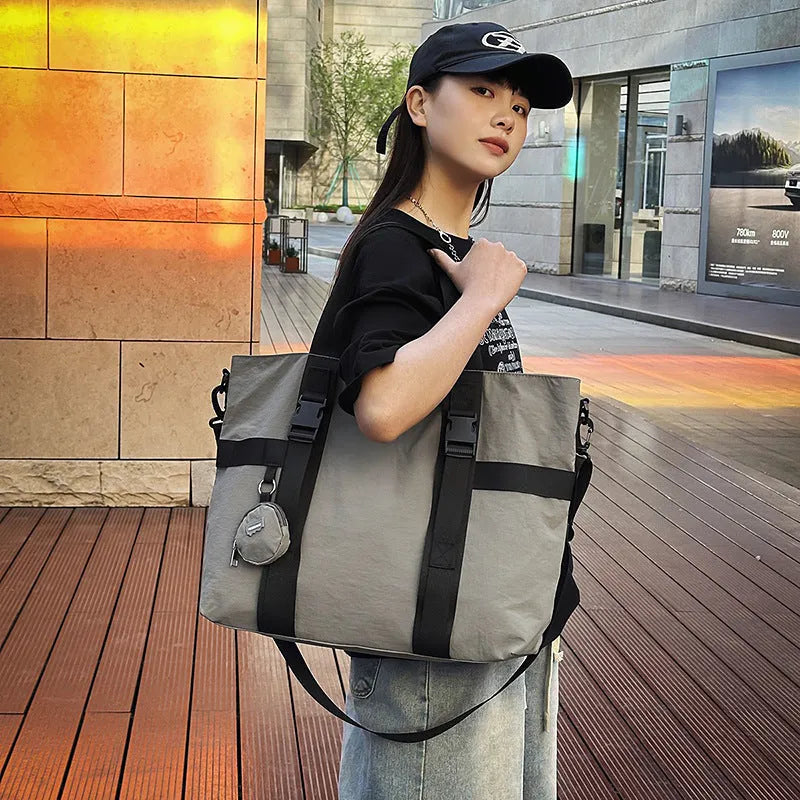 Oxford cloth travel shoulder bag with coin purse in black, grey, or yellow colour options