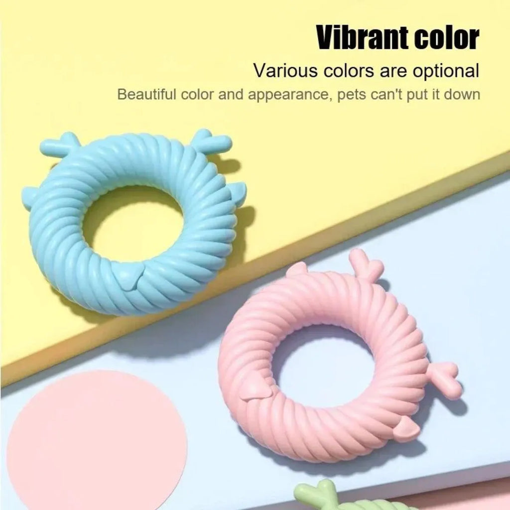 Deer-shaped dog teething toy with spiral groove pattern in light blue colour