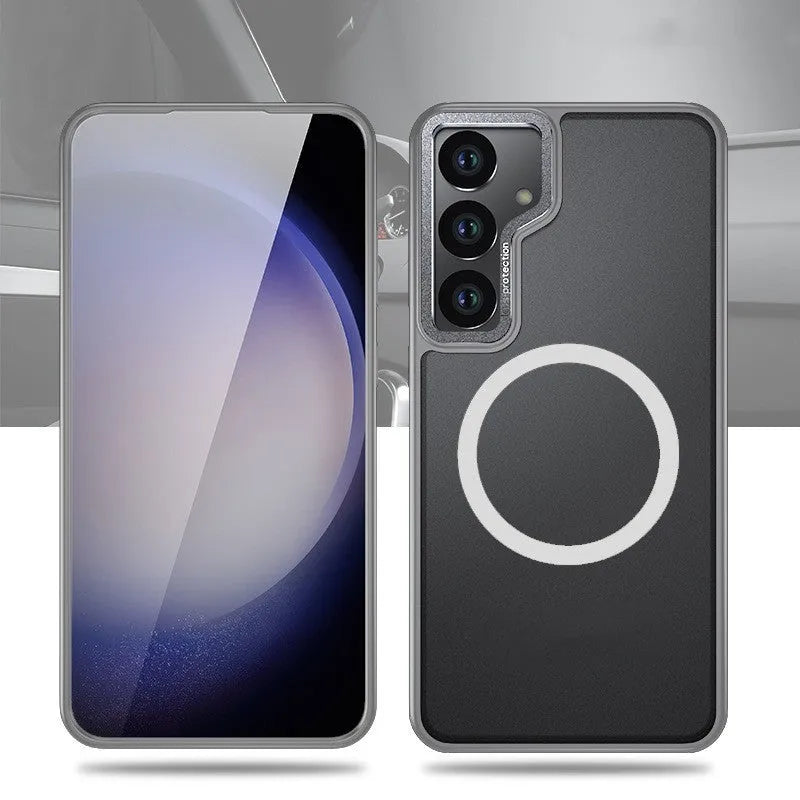 Frosted magnetic drop-resistant phone case for Samsung S24 S23 Ultra in gray finish