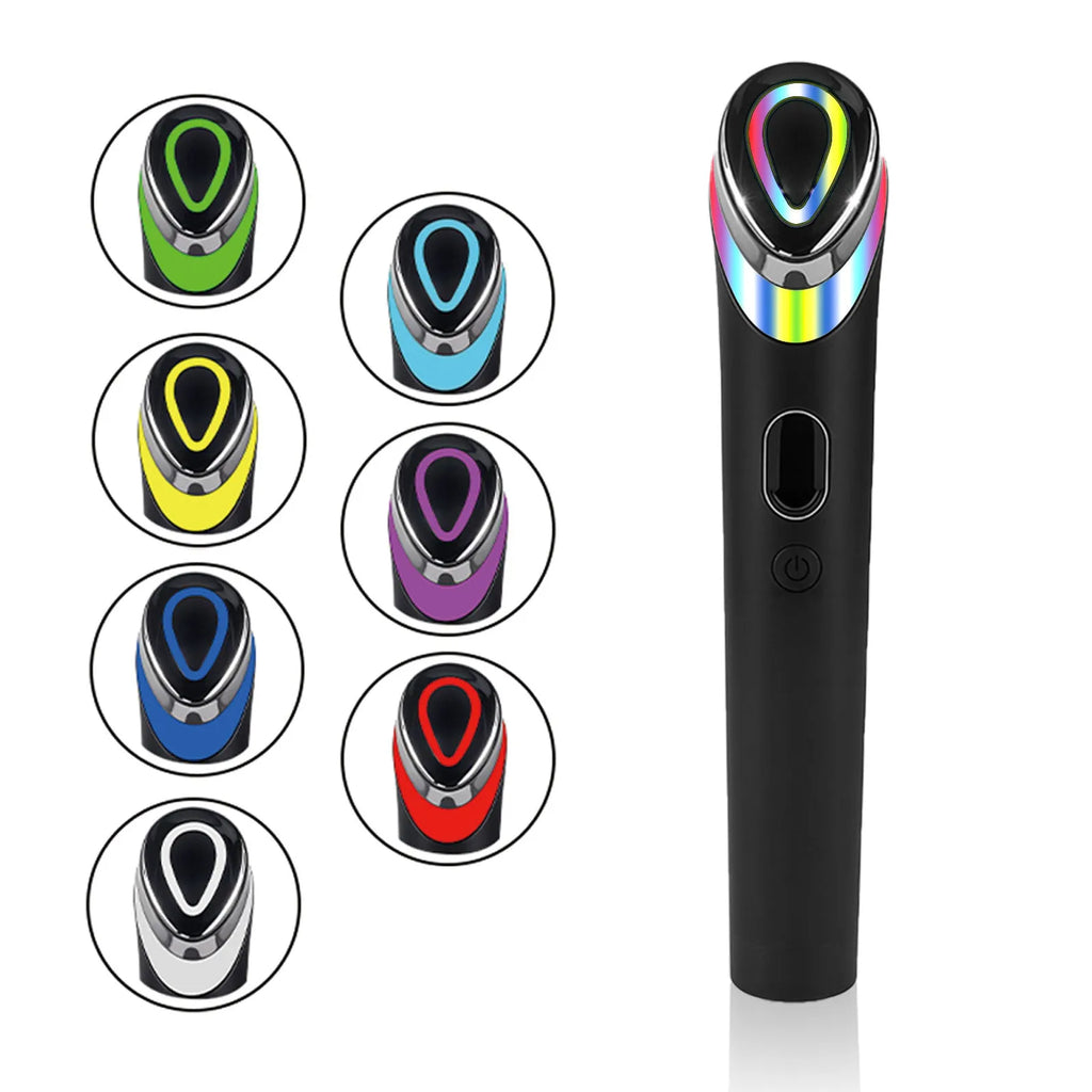 Black portable eye massager with LED light therapy and vibration functions