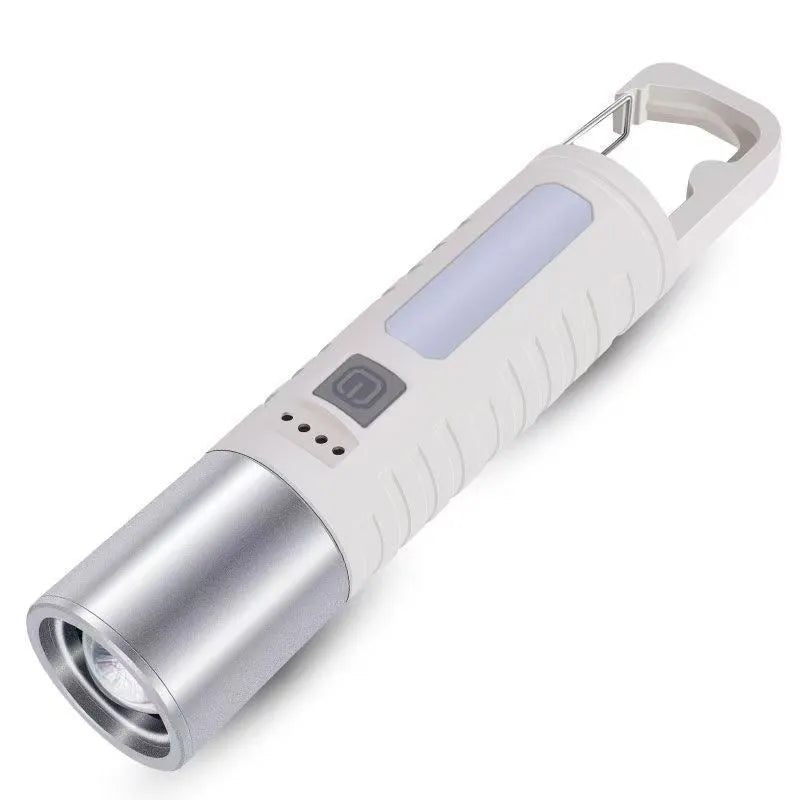 High-power flashlight with telescopic optical zoom, ABS body and keychain fitting