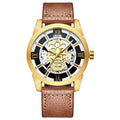 Biden men's hollow quartz watch with calendar function and leather strap