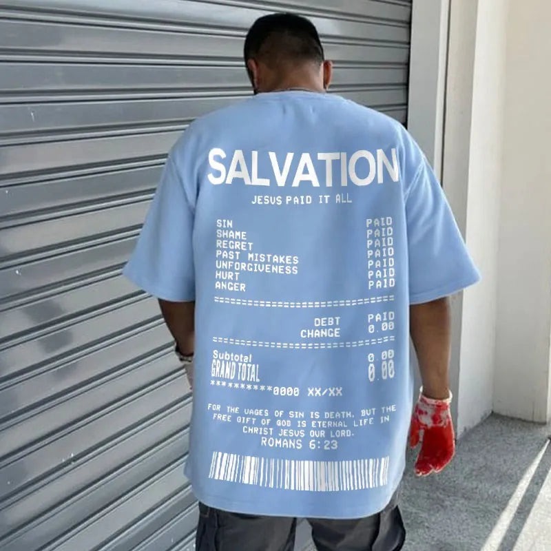 Jesus Paid It All letter print T-shirt in apricot, round neck, 100% polyester casual top