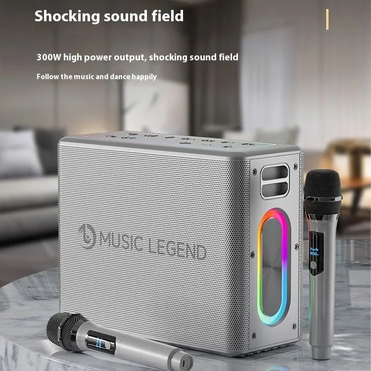 High-power outdoor karaoke Bluetooth speaker with dual microphones, 100W, waterproof, V60 black