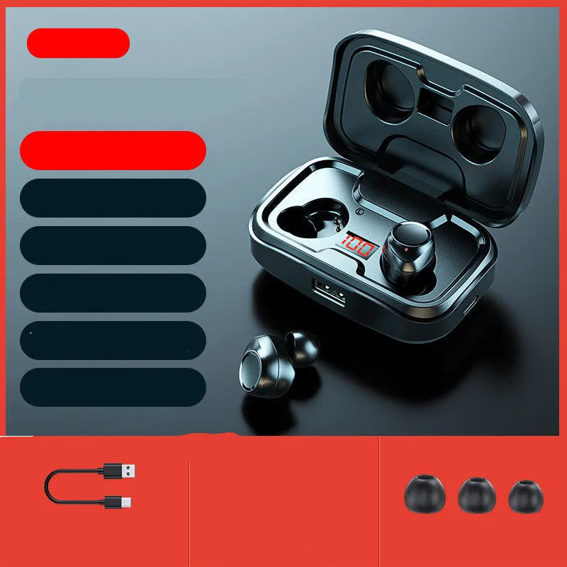 Black wireless Bluetooth in-ear headphones with private mould ear-tips on a white background.