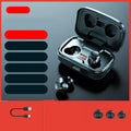 Black wireless Bluetooth in-ear headphones with private mould ear-tips on a white background.