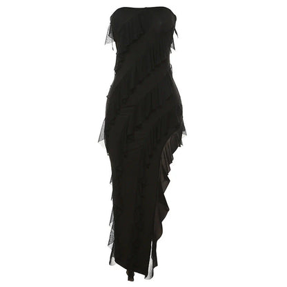 Stylish backless tube top dress with tassel accent in various colors, perfect for summer parties and clubwear