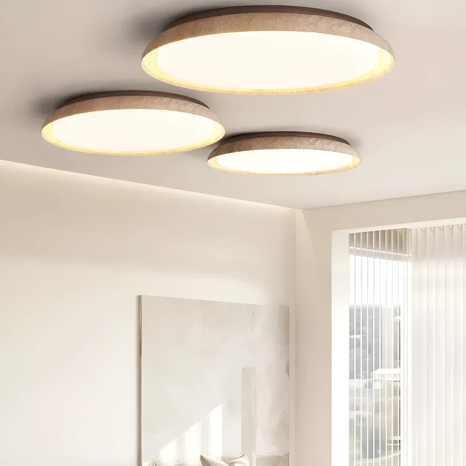 Japanese style retro ceiling lamp with LED tricolour light Silent Wind design 55cm diameter