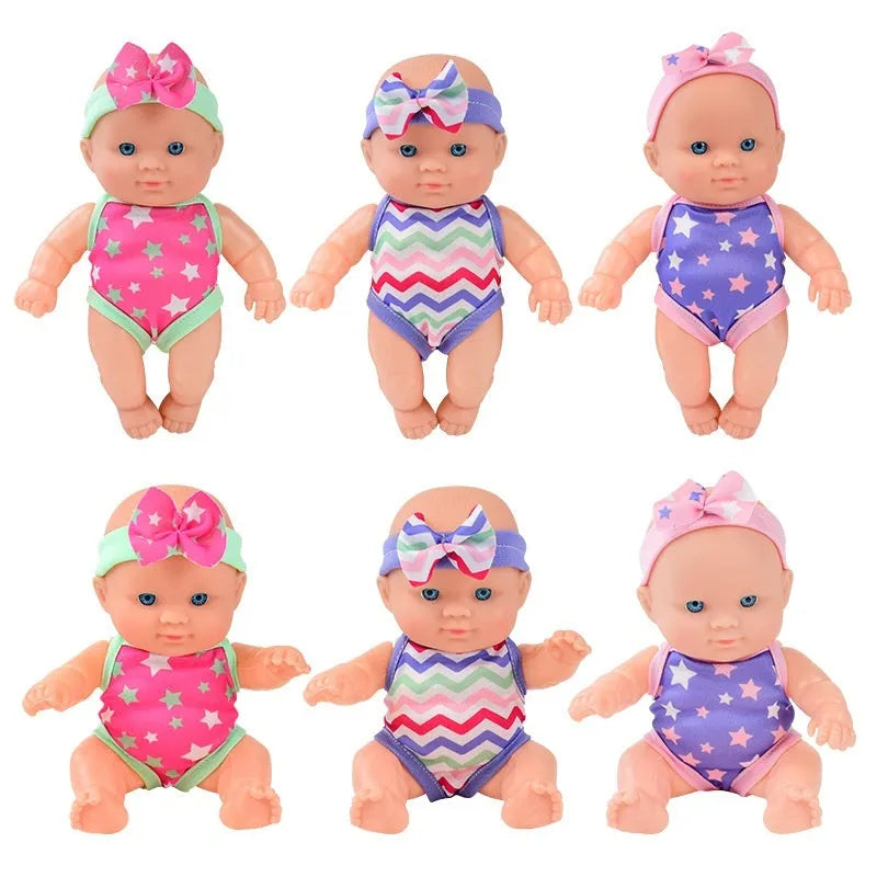 Simulation baby vinyl figurine doll measuring 21.5cm tall, displayed in one of six available colour finishes.