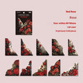 Set of printed paper bookmarks and notes in six different colours including blue, green, pink, purple, and red designs