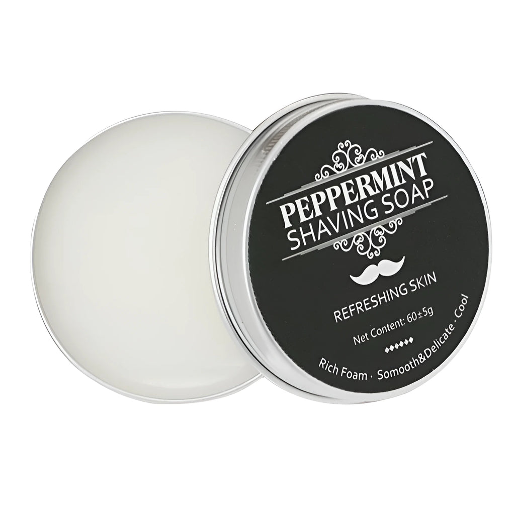 Mint scented men's shaving soap in aluminium box, 55g handmade shave cream for beard