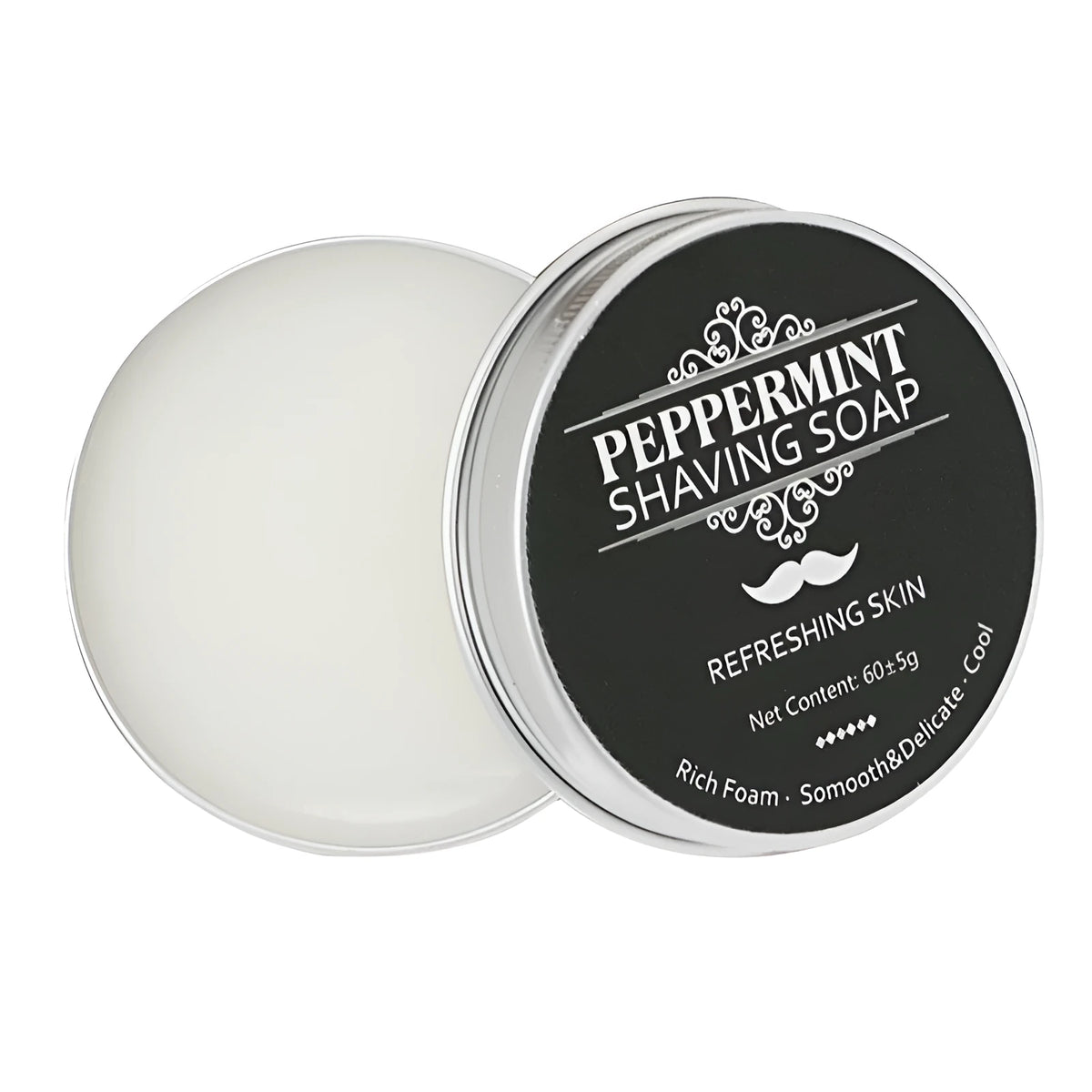 Mint scented men's shaving soap in aluminium box, 55g handmade shave cream for beard