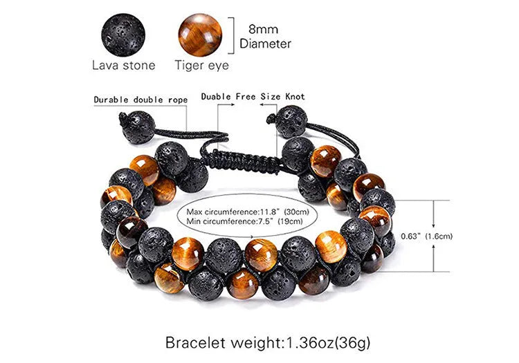 Matte black agate geometric bead couple bracelets on a white background.