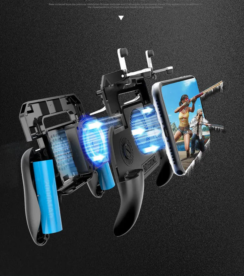 3 in 1 phone gamepad cooler powerbank in black with ABS and zinc alloy construction and fan