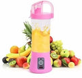 Blue portable electric handheld juicer with USB charging port and 400ml measurement markings on cup.