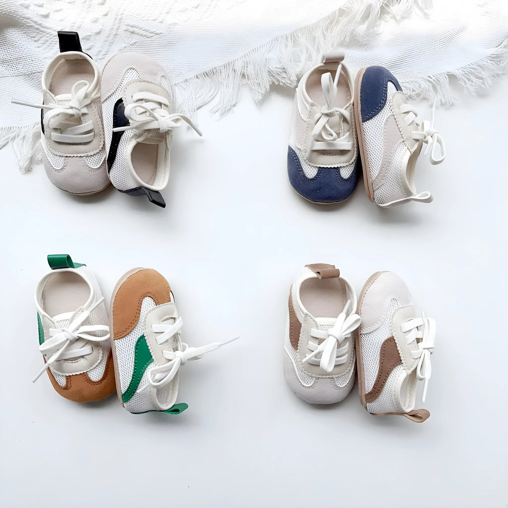 Hollow mesh toddler shoes with rubber sole in black, green, blue, brown options
