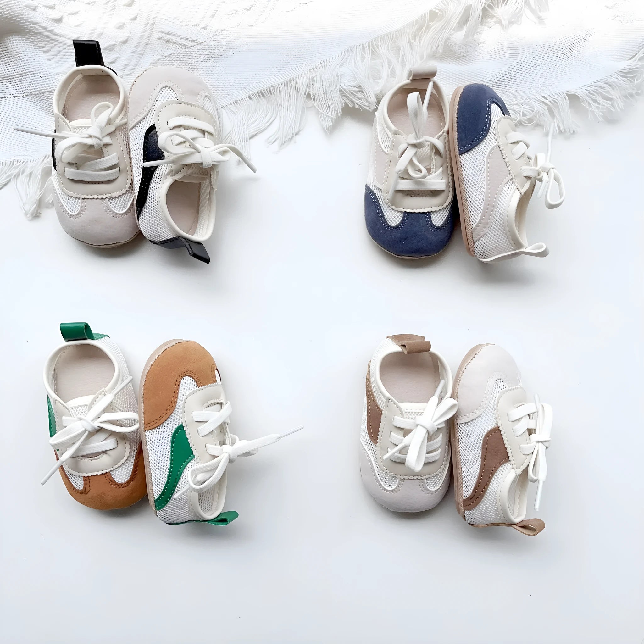 Hollow mesh toddler shoes with rubber sole in black, green, blue, brown options
