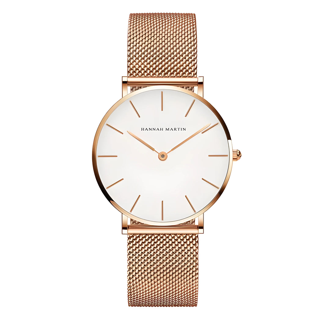 Hannah Martin ladies watch with rose gold stainless steel mesh strap and 36mm round dial
