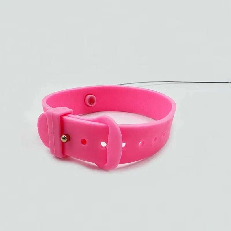 Blue adjustable cat collar with attached silicone teasing wand, feather, and bell for interactive play.