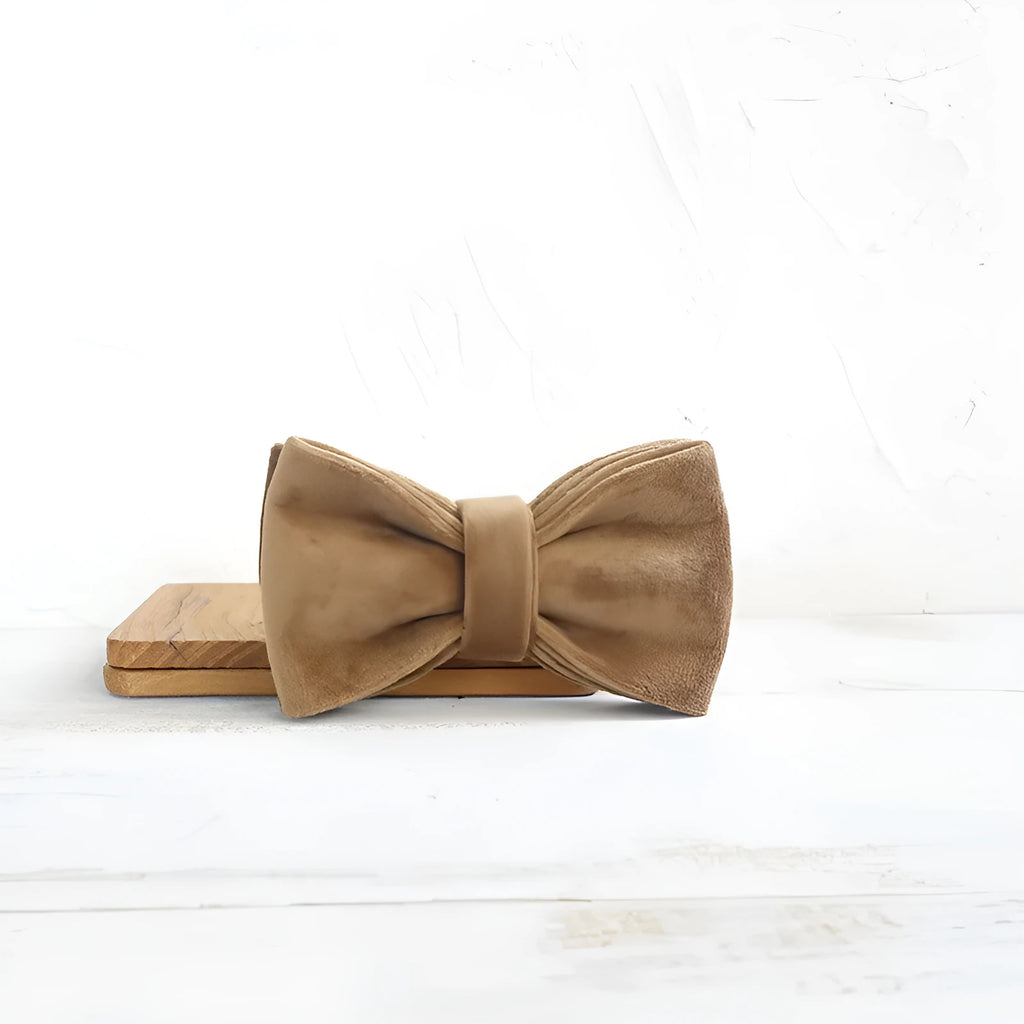 Khaki adjustable dog collar with bow accessory, polyester with metal buckles, sizes XS to XL
