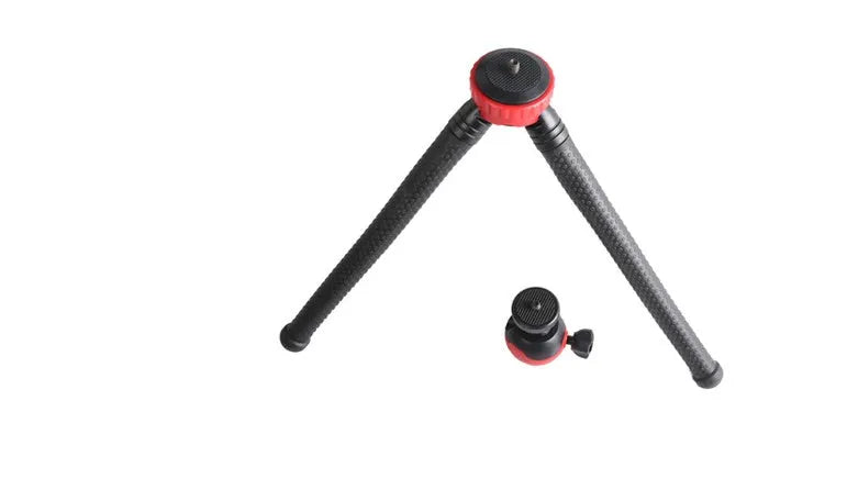 Black flexible octopus tripod with wrapped legs and spherical gimbal head for mounting a smartphone