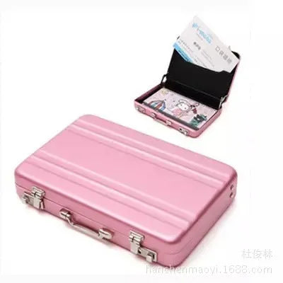 Aluminium mini suitcase business card holder, 9.6x8.2x1.6cm, in golden pink black blue or silvery.