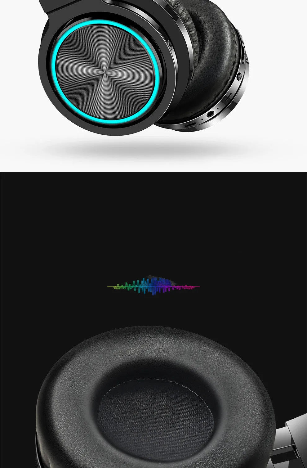 B12 wireless folding Bluetooth headset shown in black, black and red, and white and grey colour variants.