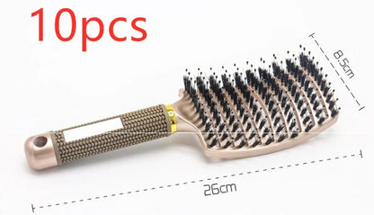 Detangling hairbrush with bristle and nylon teeth for effortless hair management and scalp massage