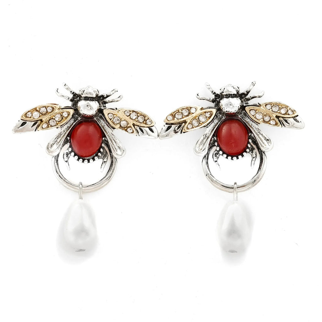 Retro small bee alloy drop earrings for women in gold finish