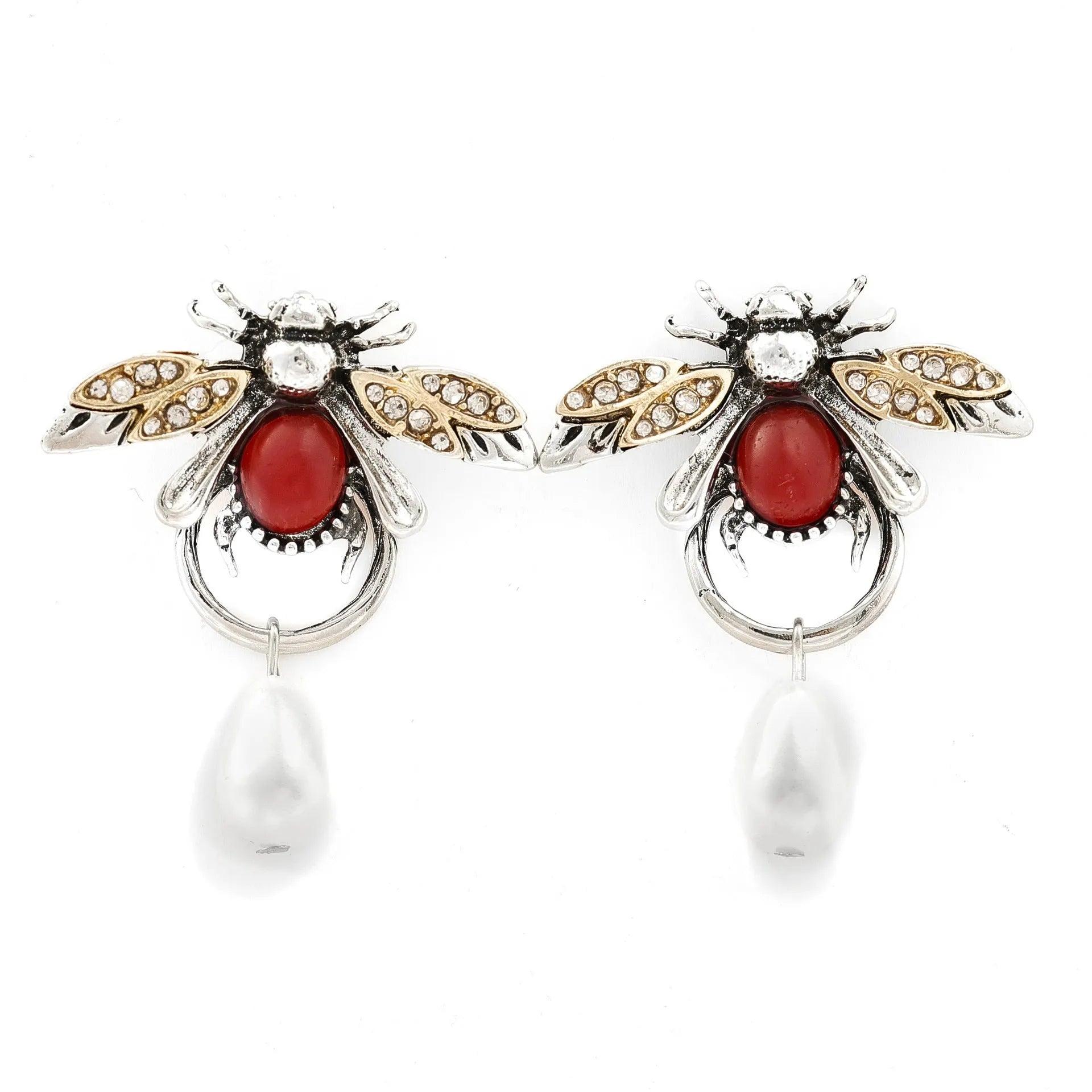 Retro small bee alloy drop earrings for women in gold finish
