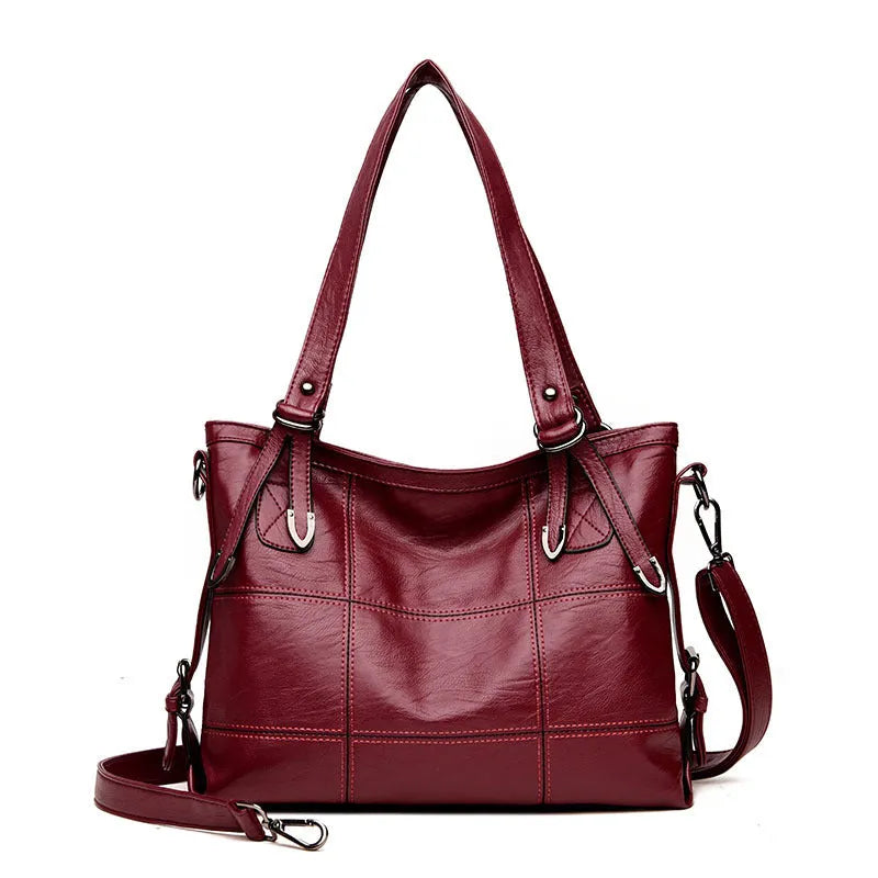 PU fabric texture shoulder bag for women in black, light grey, purple, and red colour options