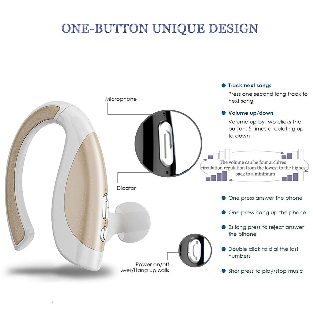 Arealer X16 wireless stereo Bluetooth in-ear headphone with earhook design in white gold
